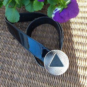 vintage 80s black patent belt silver triangle buckle